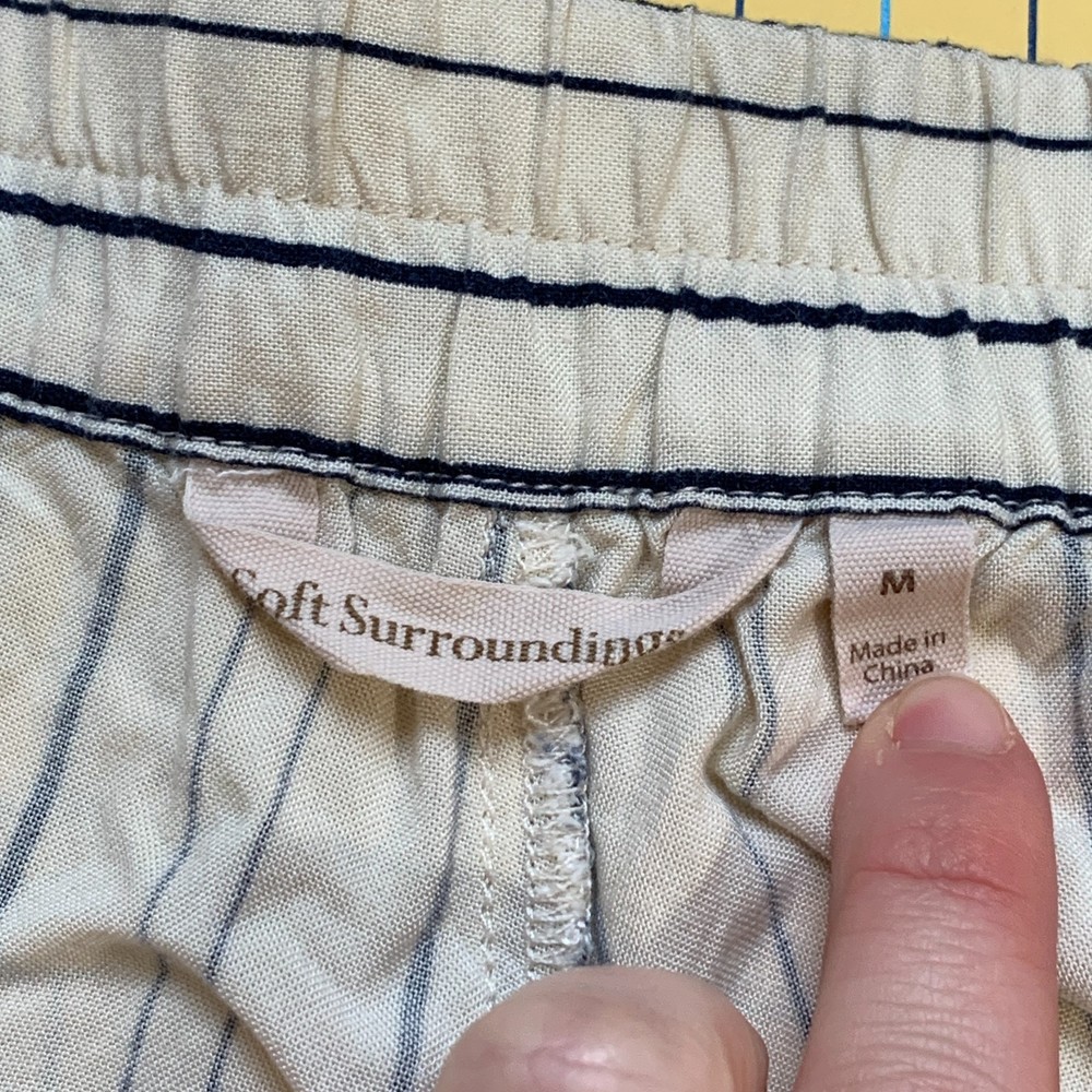 Cropped wide leg striped pants elastic waist drawstring - Picture 5 of 6